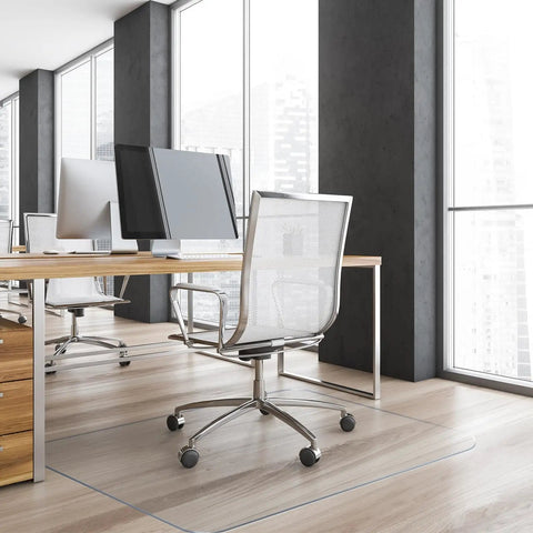 Transparent Hard Floor Chair Mat PVC Office Desk Protector for Wood Tile and Vinyl Floors installed under chair