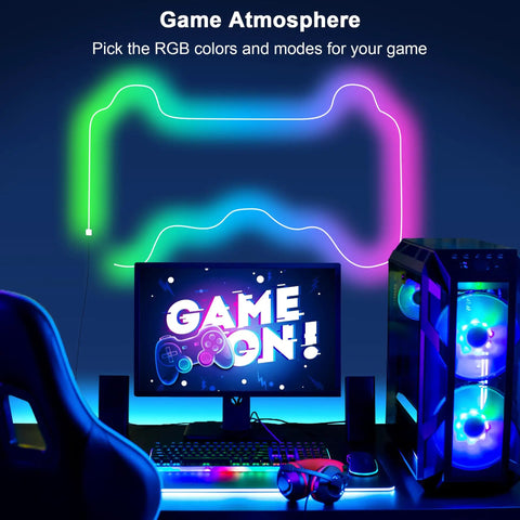 Lit RGB Neon LED Rope Light Waterproof Strip With Bluetooth App And Remote Control, Music Sync in gaming setup