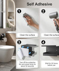 Step-by-step installation instructions for Rock Solid Matte Black Toilet Paper Holder With Storage Shelf Wall Mount For Bathrooms.