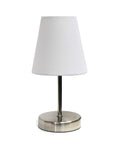 Compact Sand Nickel Table Lamp With Purple Fabric Shade For Living Room Or Bedroom, front view, sleek design.