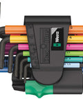 Hex Key Set 9-Piece Hex-Plus L-Key Set In Multicolor BlackLaser Finish, arranged in a durable black clip with visible markings.
