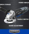 6 Amp 4-1/2 Inch Angle Grinder With 3 Grinding Wheels, Tool-Free Guard Adjustment, Onboard Wrench Storage, Powerful Motor