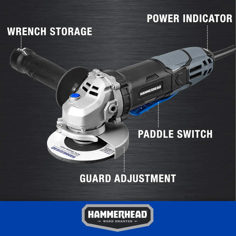 6 Amp 4-1/2 Inch Angle Grinder With 3 Grinding Wheels, Tool-Free Guard Adjustment, Onboard Wrench Storage, Powerful Motor