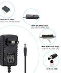 12V Power Adapter With Built In Switch For Easy On Off Control, 12W 1A, 2 Pack, Includes 3.9 Ft US Plug Cable And 5.5 Mm X 2.1 Mm Connector, Perfect For Under Cabinet Lighting And Quick Plug And Play DIY Install, black AC/DC adapter with switch and 5.5x2.1mm connector