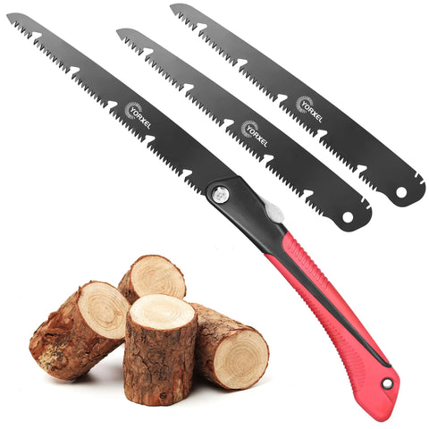 10 Inch Folding Camping Saw With High Carbon SK9 Steel Teflon Coated Rust Resistant Blade 2 Locking Positions and extra blades