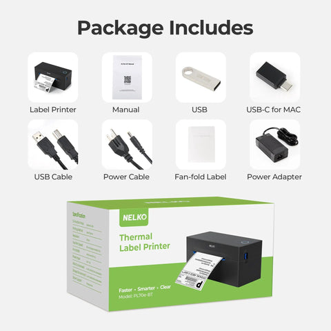 Wireless Bluetooth Thermal Label Printer Covers 4X6 Shipping Labels On The Fly No Sweat Setup showing included accessories and packaging.