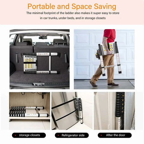 8.5 Ft Telescoping Aluminum Ladder For Home And Outdoor Projects Collapsible Extension Ladder fits in car trunk and storage