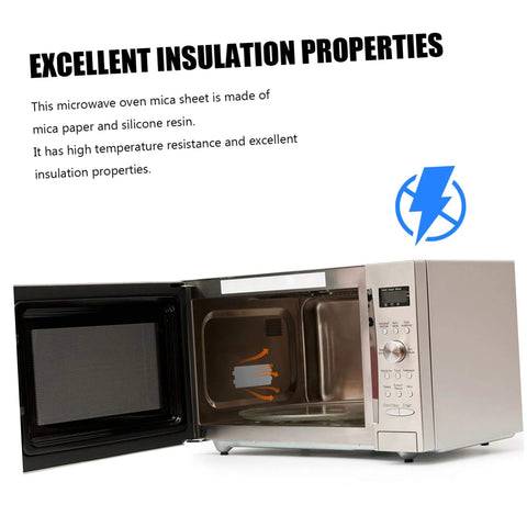 Open microwave with installed Must Have 20 Pack Microwave Mica Plates Heat Resistant Insulation Sheets for Ovens displayed.