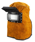 Leather Welding Hood With Flip Open Lens For Face, Head And Neck Protection, Breathable Cowhide Shield Mask, side view
