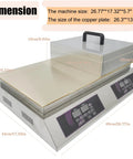Commercial Electric Griddle Featuring Pure Copper Plates For Effortless Flipping Of Japanese Souffle Pancakes And Pillowy Dorayaki Sweets Smart Temperature Control For Top Shelf Kitchen Hustlers And Stands, showcasing dimensions and copper surface.