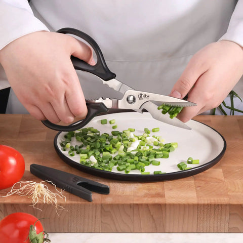 Heavy-Duty 9-Inch Come-Apart Kitchen Shears With Guard For Everyday Food Prep No-Nonsense Tough-As-Nails Scissors That Slice Poultry, Herbs, Veggies, Packaging And Twine, Easy Cleaning Break-Apart Blades For Quick Cleanup cutting scallions