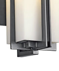 Black Outdoor Wall Light With Satin Etched Opal Glass showcasing arts and crafts style detail, part of sleek weatherproof exterior lighting.