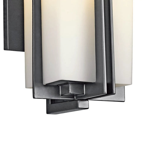 Black Outdoor Wall Light With Satin Etched Opal Glass showcasing arts and crafts style detail, part of sleek weatherproof exterior lighting.