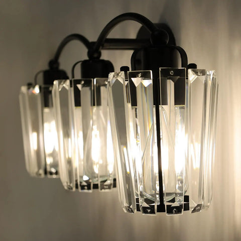 Crystal Vanity Light Fixture For Bathroom Modern Black Vanity Lights With Elegant Crystal Accents E26 Base Fully Dimmable