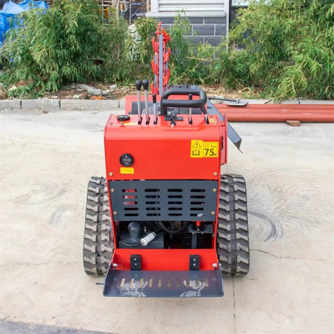 Mini Tracked Ditcher For Orchard Pipeline Trenching showing rear view with hydraulic controls and compact design for trenching.