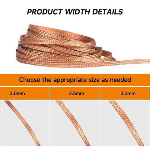 Pro Grade Desoldering Wick Braided Copper Solder Wick 10 Ft With Flux No Clean Soldering Wick Desolder Tool Zero Point One Inch Width Easy To Use Capillary Action displayed with size details