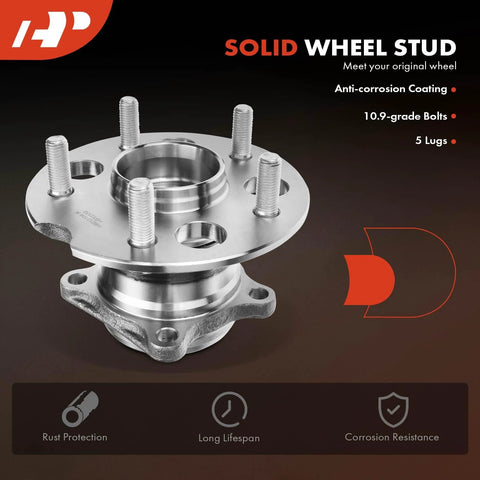 Front view of Rear Wheel Bearing And Hub Assembly 5 Lug Set For Toyota RAV4 AWD 2001 Through 2005 with anti-corrosion coating