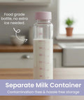 Portable Breast Milk Cooler Keeps Infant Formula And Breastmilk Icy Fresh For Up To 15 Hours With Triple Wall Vacuum Insulation Stainless Steel Build And BPA Free Bottle Plus Ice Pack For No Sweat Road Trips, food-grade milk container beside a window.