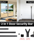 Adjustable Sliding Glass Door Security Bar 2 Pack Black Jammer Stopper used on sliding and hinged doors in a room