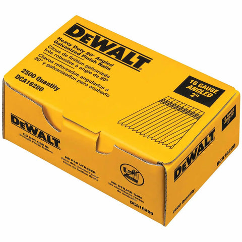 Box of Pro Grade Angled 20 Degree Finish Nails, 2 Inch, 16 Gauge, Hot Dip Galvanized For Rust Resistance, 2500 Count Pack