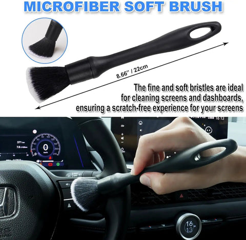 Detailing microfiber soft brush for dashboards, 7 Piece Must Have Car Detailing Brush Kit With Boar Hair Bristles Soft Fiber