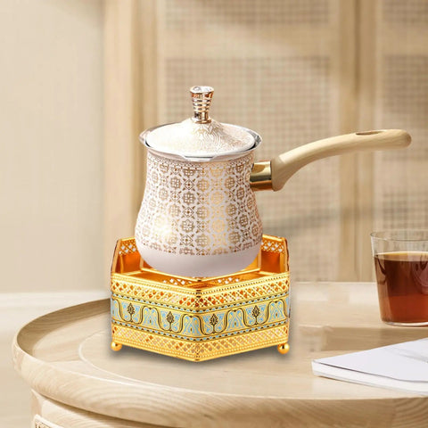 Turkish Warmer Coffee Pot With Tealight Warmer Base For Butter Chocolate Melting Kettle Stovetop Teapot 900ml on table