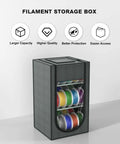 Three Layer Filament Storage Box For 3D Printers Built To Haul Up To 30 Rolls with transparent front showing colorful spools