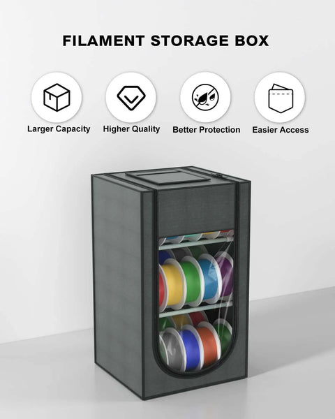 Three Layer Filament Storage Box For 3D Printers Built To Haul Up To 30 Rolls with transparent front showing colorful spools
