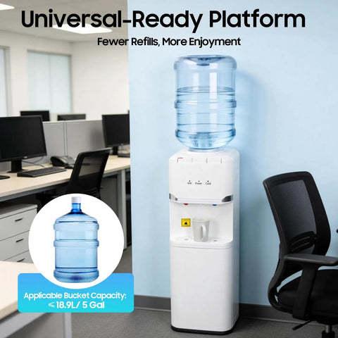 Hot And Cold Water Cooler Dispenser For 5 Gallon Bottle With Top Loading Design No Mess No Fuss Double Storage Cabinet