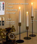 Flameless Flickering LED Taper Candles 7 Inch Ivory Plastic Roman Column, remote controlled, three candles with batteries and remote
