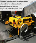 Rock Solid Heavy Duty Folding Extension Table For Woodworking Thickness Planers Built Tough with yellow thickness planer and silver table.