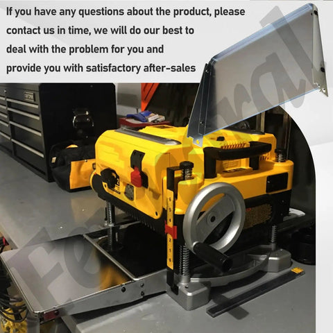 Rock Solid Heavy Duty Folding Extension Table For Woodworking Thickness Planers Built Tough with yellow thickness planer and silver table.