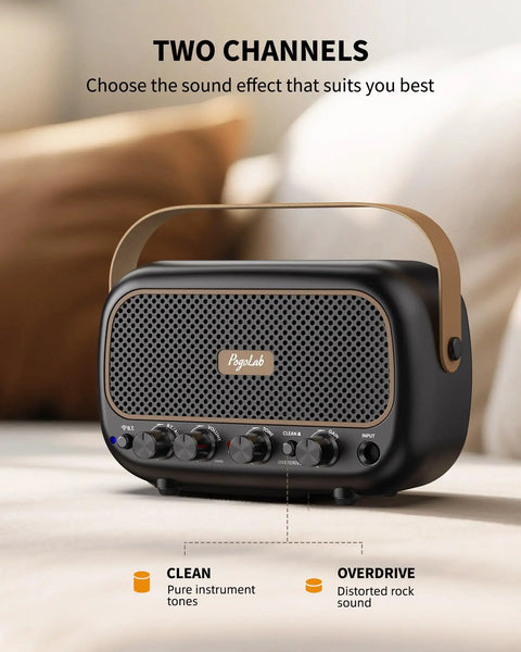 Compact 5W Per Channel Guitar Amp, Portable Battery Powered Practice Speaker With Bluetooth, Clean And Overdrive Tones