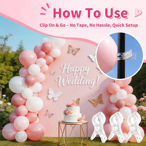Super Cool 10 Pack Clear Spring Balloon Arch Clips That Grip Tight For Your Birthday Wedding Or Photo Studio Decor Setup Without Messing Up The Look! clear clips on pink balloon arch