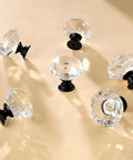 Crystal Cabinet Knobs Set 50 Pack for Dresser, 1-3/16 Inch Diamond Glass Pulls with K9 Crystal, Clear Black Finish
