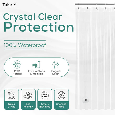 Magnet Grip Shower Curtain Liner With Weighted Magnets, 72x72 Inches, Premium PEVA Waterproof, Rustproof Grommets