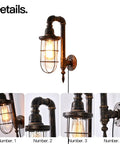 Industrial Plug In Wall Light E26 Base Edison Wire Retro Style Vintage Wall Lights Cage Rustic Sconce with adjustable cord, close-up