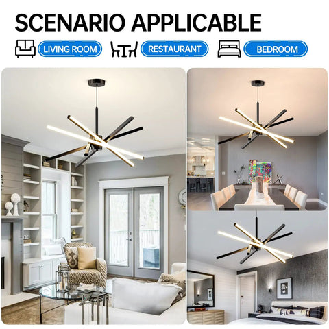 Sputnik Style LED Black Chandelier Pendant Light 82W With Remote Dimming modern ceiling fixture in living room, dining, bedroom settings