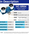 HC-SR04 Ultrasonic Distance Sensor Module with pin description and specifications chart