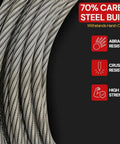 Close-up of 70% carbon steel Heavy Duty Half Inch By 75 Foot Winch Cable Rope For Wrecker Tow Trucks with abrasion and crush resistance.