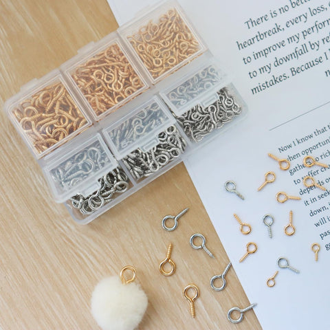 Must Have Gold And Silver Screw Eye Pins Set For DIY Jewelry Making And Craft Projects, 400 Small Eyelet Pins with Organizer Box