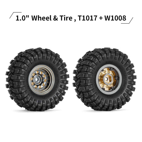 Beefed-Up Beadlock Wheel And Tire Set For Axial SCX24 AX24 TRX4M FCX24 1.0 Inch Brass CNC Machined With -2.65mm Offset, S5 Compound