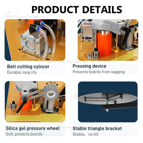 Product details of Portable Pro Grade Edge Banding Machine with Automatic Tape Breaking and Dual Side Gluing components visible
