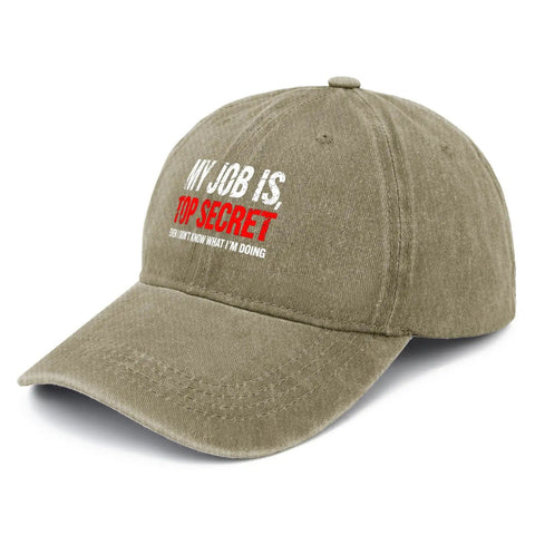 Ultra Comfy Adjustable Baseball Cap For Women Washed Distressed Low Profile Summer Hat with 'Top Secret' embroidery.