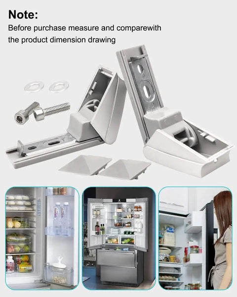 Fridge Door Hinge Replacement Kit For Liebherr Freezers Stainless Steel Repair Part displayed with screws and covers