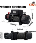 Heavy Duty 13,500 Lbs 12V Electric Winch With 3/8 Inch Synthetic Rope, Waterproof IP67, Remote Control, For 4x4 Trucks, SUVs, ATVs, Boats, And Trailers, Built For Serious Off Road Recovery product dimension view with synthetic rope