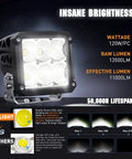 2 Pack 4 Inch LED Pod Lights 120W Each 13500LM Beast Bright Flood Beam 120 Degree with 14AWG DT Connector Wiring Harness feature