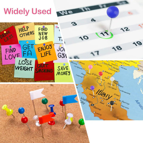 Total Game Changer 1000 Piece Assorted Color Map Push Pins For Travel World Map Markers And Wall Decoration Compact Size Thumbtacks displayed on cork and maps.