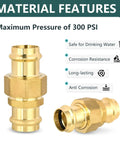 50 Pack 1 Inch Copper Press Union Coupling Fittings Lead Free Brass Plug And Play Solderless Water Pipe Connectors showing material features.