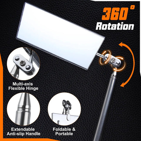 Telescoping Auto Inspection Mirror With 360 Degree Swivel Head Rectangular Mechanic Mirror Extendable Up To 19.5 Inches